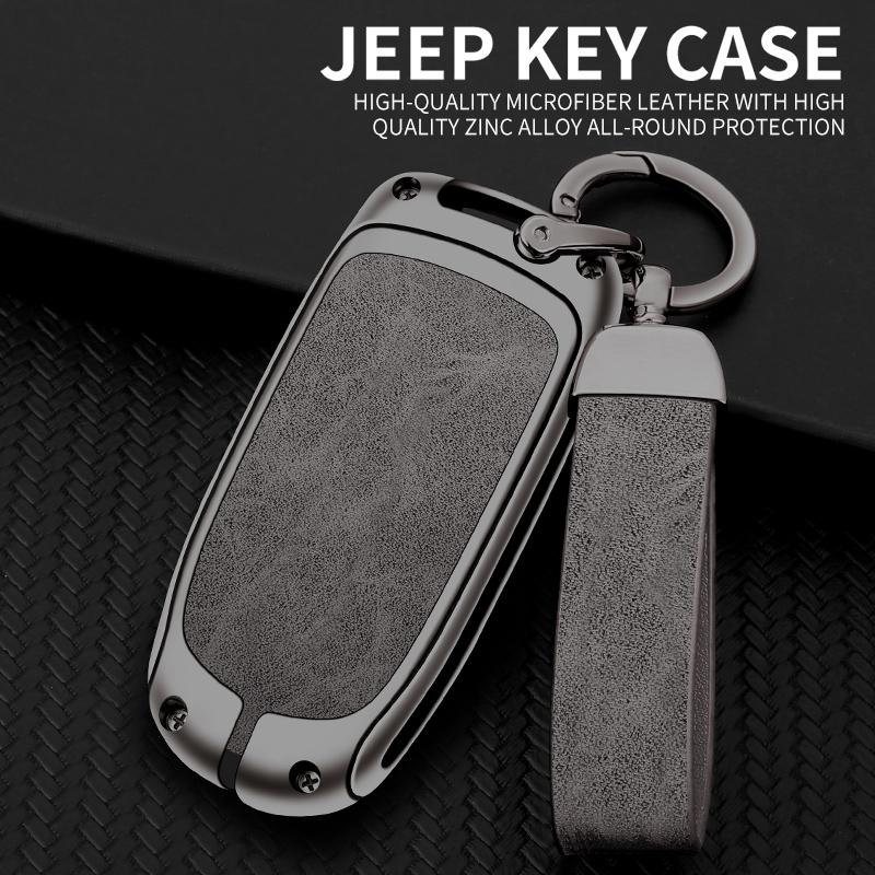 Metal Leather Car Key Cover Keychain for Jeep Renegade Compass Grand Cherokee for Chrysler 300C Wrangler Dodge Accessories