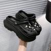 Fashion Pearl Rhinestone Chunky Platform Sandals for Women Closed Toe Thick Bottom Beach Slippers Woman Summer Non Slip EVA Garden Clogs