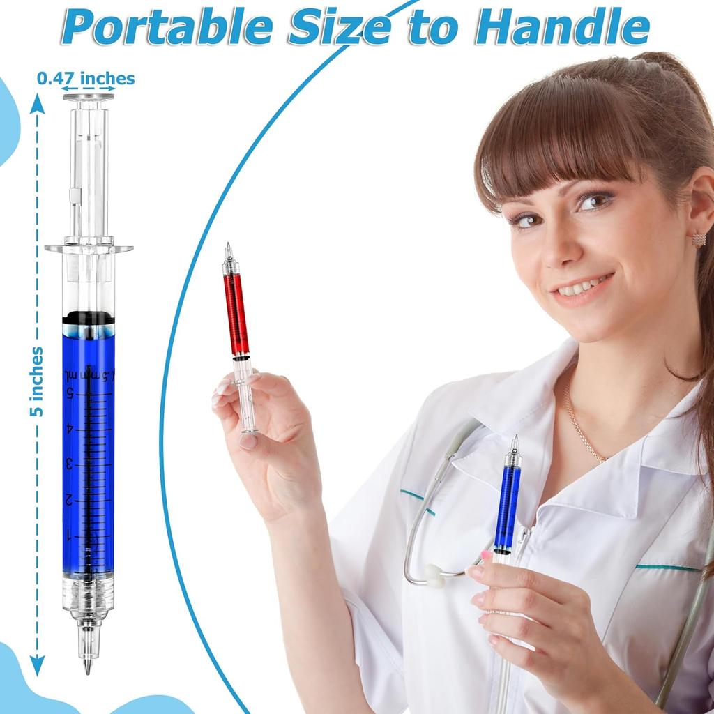 24Pcs Syringe Pen, Multi-Color Retractable Fun Nurses Week Gifts Bulk, Black Ink Novelty Pens Set, Nurse Accessories for Work and Nursing School