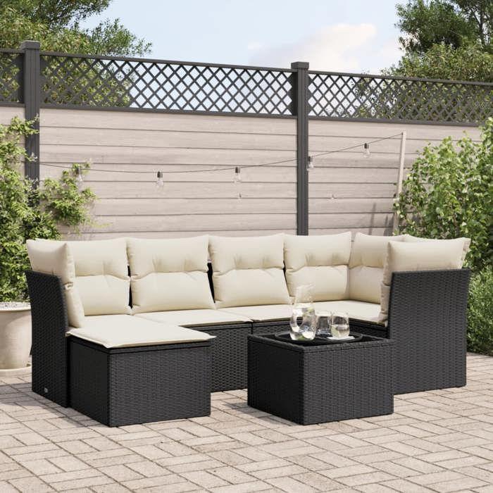 VidaXL Garden Lounge Set with Cushions 7 Pcs, Patio Sofas, Patio Furniture Set, Outdoor Furniture, Black 3249795
