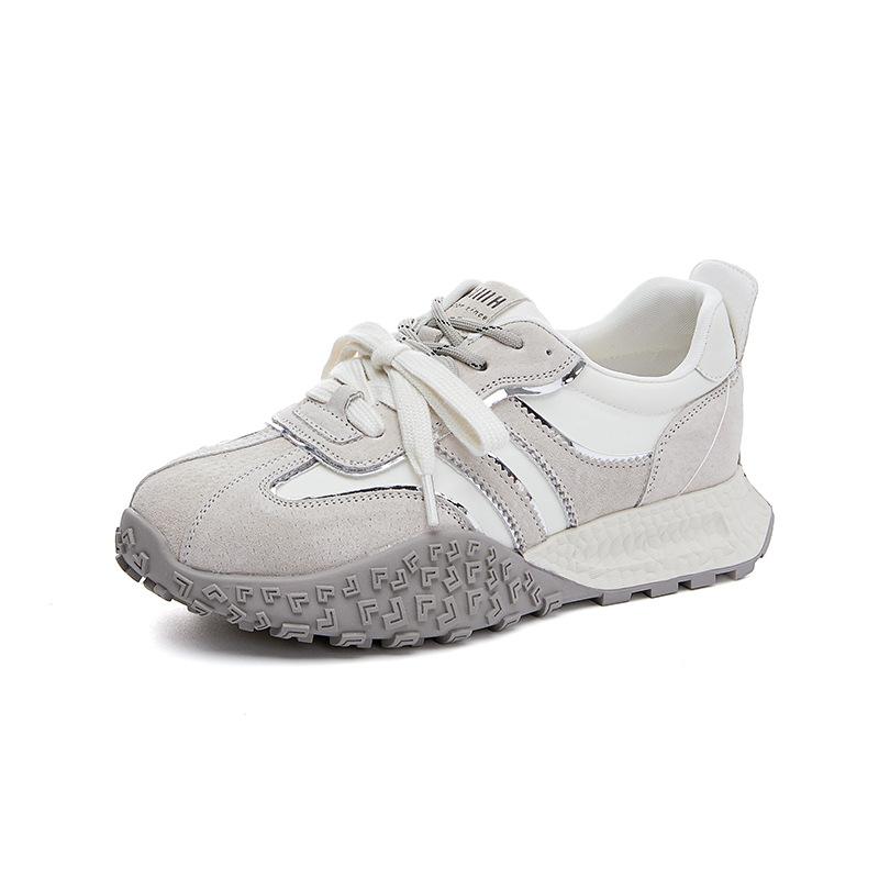 Leather Forrest Gump shoes women's 2025 autumn new women's shoes casual shoes thick sole heightening color matching pair of shoelaces sports shoes w