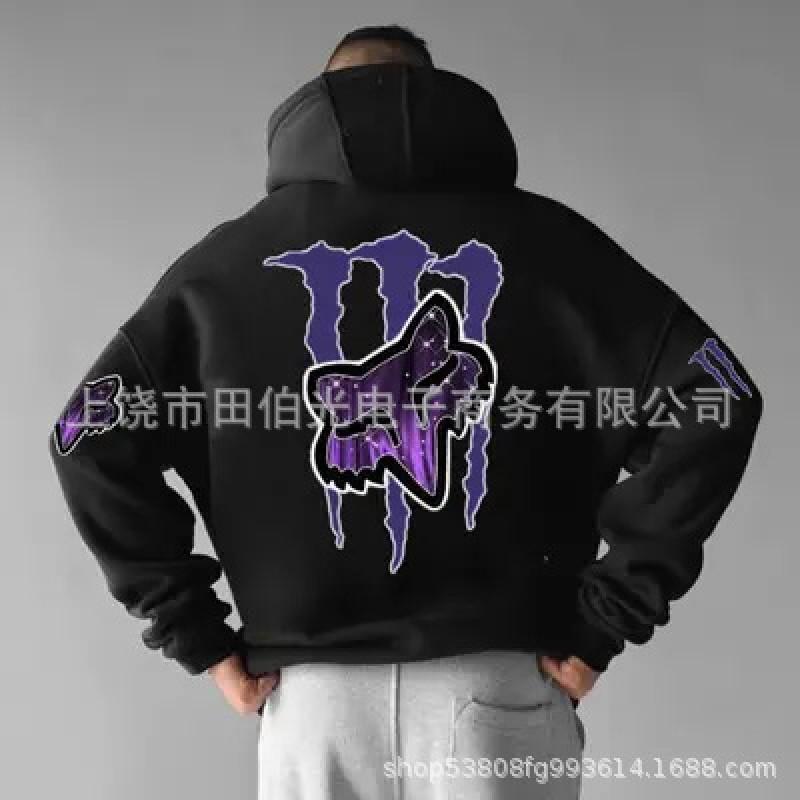 Mens Hooded Sweatshirt With Demon Print Loose Fit Warm Winter Casual Streetwear