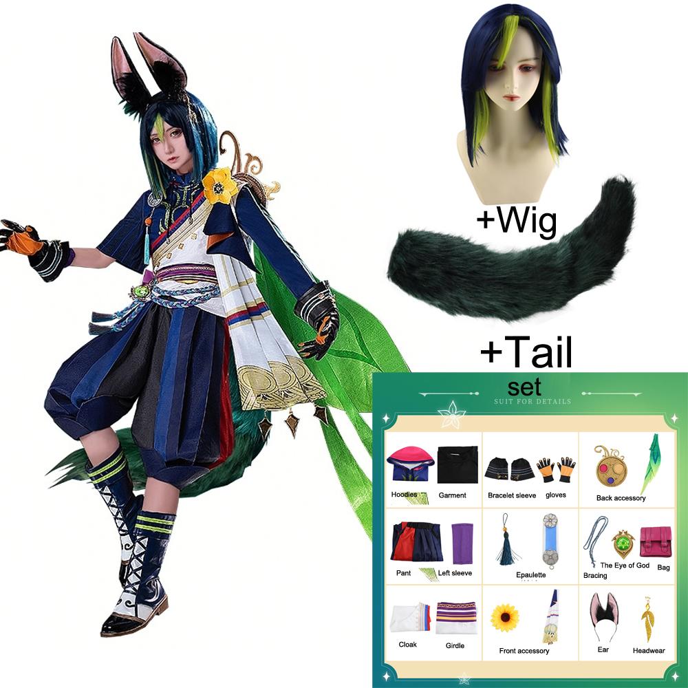 

Sumeru Tignari Косплей Костюм Genshin Impact Tignari парик плащ с хвостовыми ушками Полный комплект Хэллоуин Вечеринка Необычная одежда 2xl