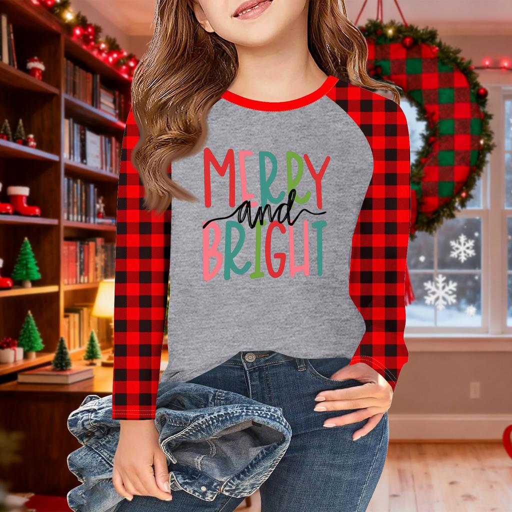 Girls Long Sleeve Christmas Day T Shirts Kids Fall Tops Crewneck Basic Tees 5-14Y