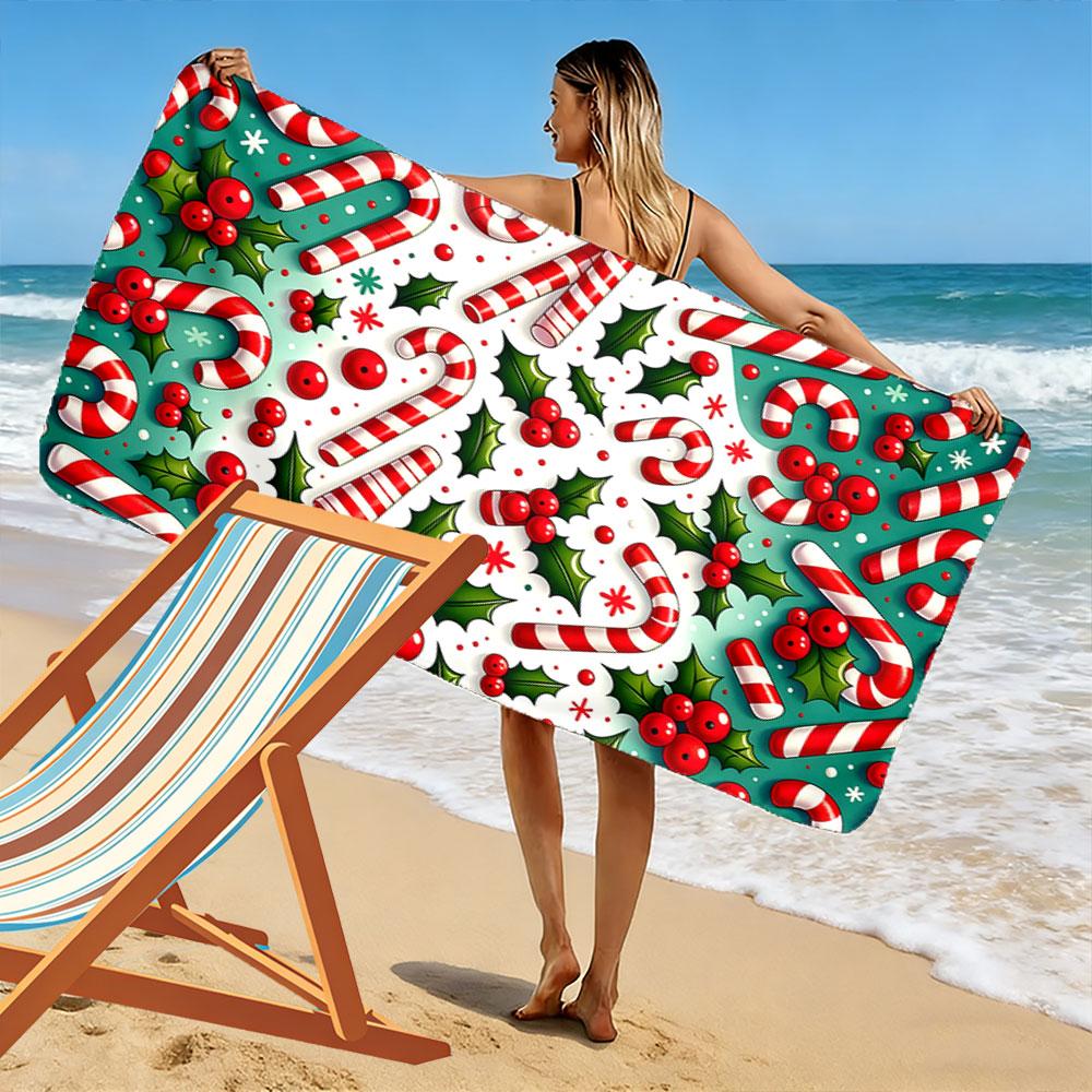 Festive candy wonderland Print beach towel, quick drying, suitable for travel, outdoor sports, jogging, the beach and swimming, gift