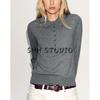 Autumn New Women Clothes Idle Style Decorated Row Button Long Sleeve Polo Shirt Collar Plain Stitch Knit 2142271