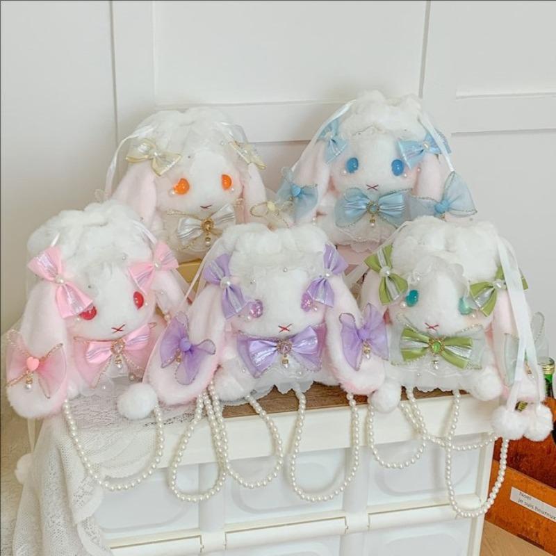 Handmade Lolita Doll Rabbit Bag Cute Bow Pearl Chain Messenger Bag for Girls