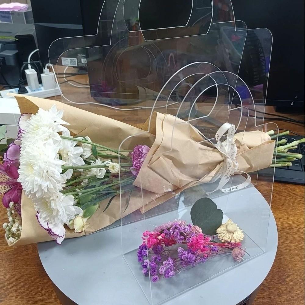 3 Pieces Transparent PET Flower Bouquet Bag Waterproof with Handle Flower Packing Bag Romantic Portable Flower Wrapping Handbag