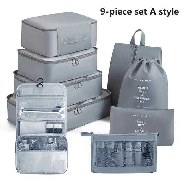 7-8-9-piece Set Travel Bag Organizer Clothes Luggage Travel Organizer Blanket Shoes Organizers Bag Suitcase Pouch Packing Cubes