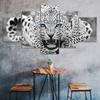 Weißer Leopard Helle Blaue Augen 5-teiliges Fünf-Panel Wandleinwanddruck Modernes Kunstposter Bild Heimdeko Geschenk für Ihn Für Sie