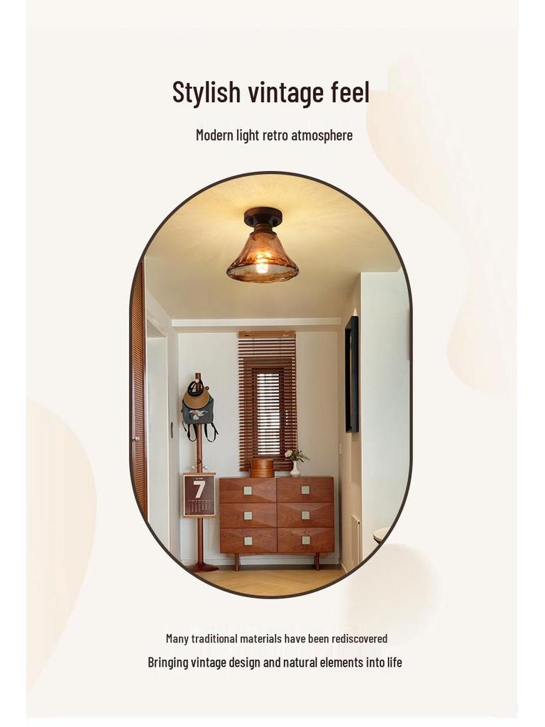 Vintage Chinese Corridor Light: Elegant Glass Ceiling Fixture for Entryway, Balcony, or Closet