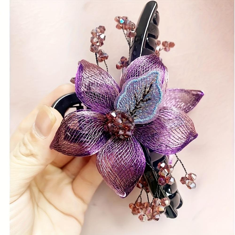 

1 шт. Элегантное женское украшение для волос, аксессуар, заколка для волос «Хвост» с цветком из страз для повседневной носки на вечеринку, модная заколка для волос для девушки