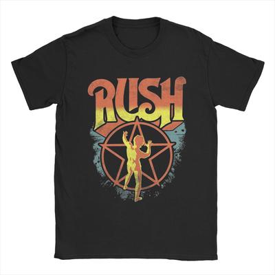 Vintage Rush Band T-Shirt for Men Round Collar Pure Cotton T Shirt Short Sleeve Tee Shirt Adult Clothing