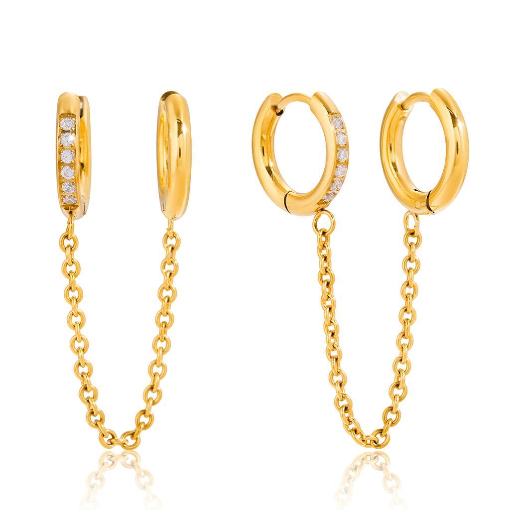 Yori Hot Style Shiny White Cubic Zircon Double Ring Tassel Dangle Earrings 18K Gold PVD Plated Waterproof Daily Jewelry Gift