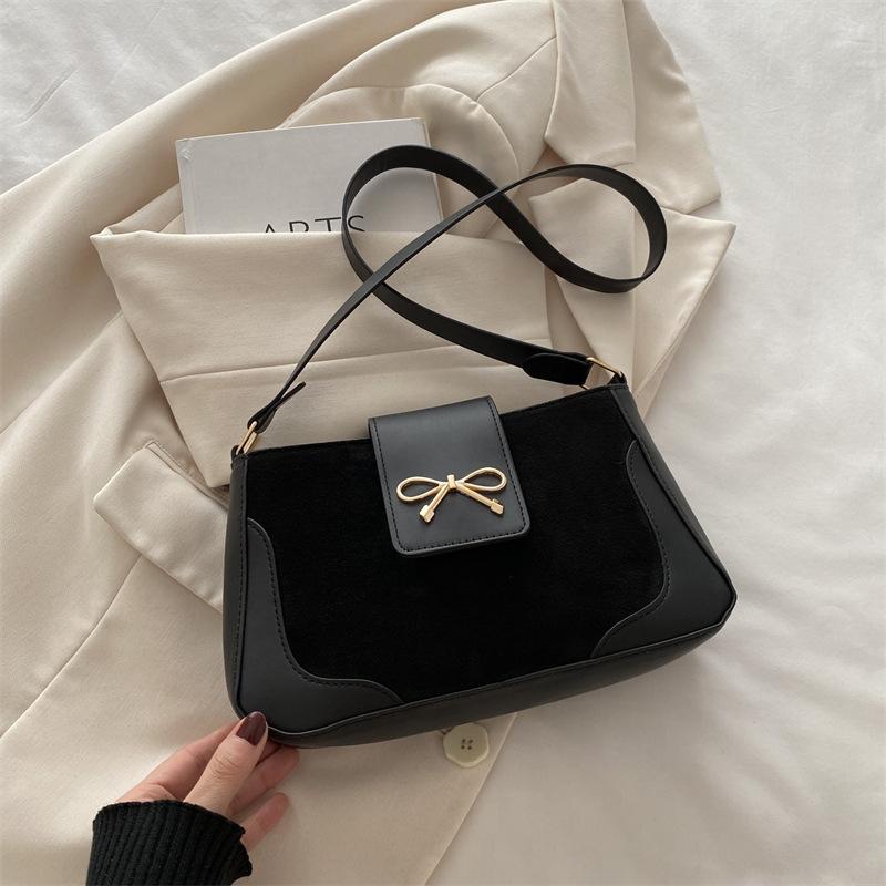 

Простая Повседневная Ретро Сумка-бант Модная и Нишевая На одно плечо Подмышку Маленькая Квадратная Сумка чёрный