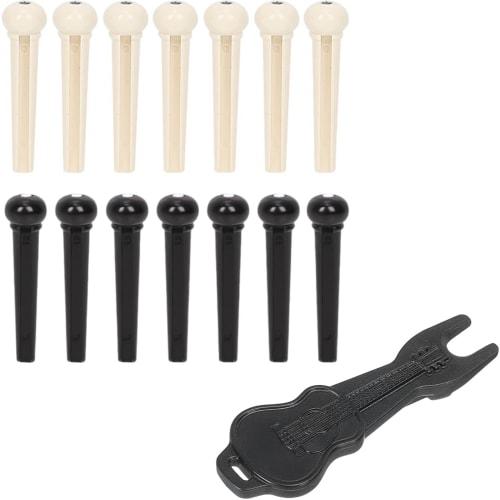 VitalBloom Acoustic Guitar Bridge Pins, Plastic Replacement Guitar String Pins, Beige/Black, with Bridge Pin Puller, Pack of 36