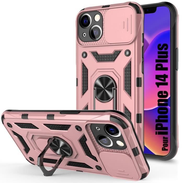 Coque pour iPhone 14 Plus - Ultra Résistant - Rose - Béquille 360° - Protection caméra
