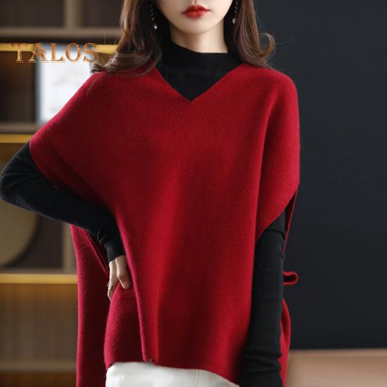 Women Knitting Waistcoat V-neck Sleeveless Knitting Tops Solid Color Loose Fit Breathable Casual Knitwear Daily Wear