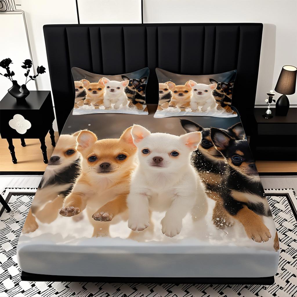 High Definition Digital Printing Cute Puppy Pattern Skin-Friendly Polished Mattress Three-Piece Set