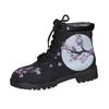 Ladies Fashion Leather Floral Print Lace Up Chunky Heel Short Boots Hiking Boots for Women Support
