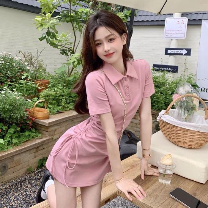 Pure desire style POLO collar dress women's 2026 spring and summer new drawstring straps slim and thin short-sleeved skirt