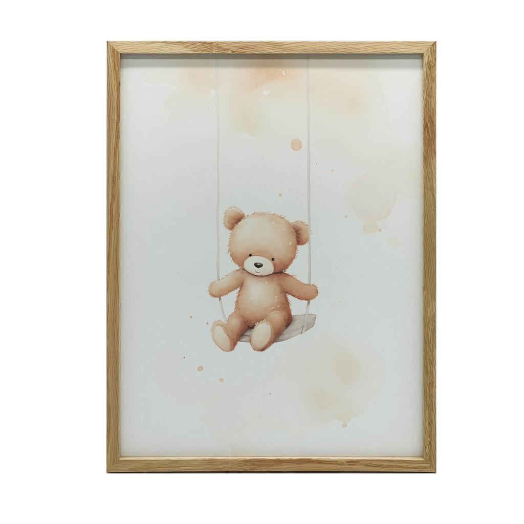 Miś Na Huśtawce Miś Na Huśtawce, 70X100 Cm, Rama Drewniana Jasny Dąb, Papier Matowy 230 Gsm
