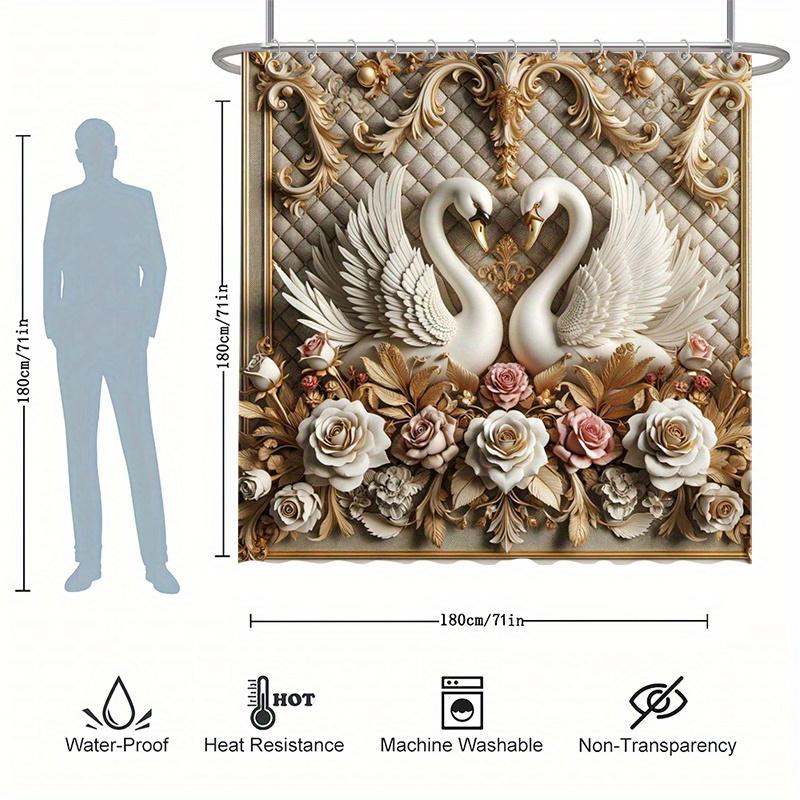 Simple Swan Shower Curtain Set - Geometric Animal Pattern, 3D Design, Includes 12 Hooks, Polyester Fabric, Modern Bathroom Decor