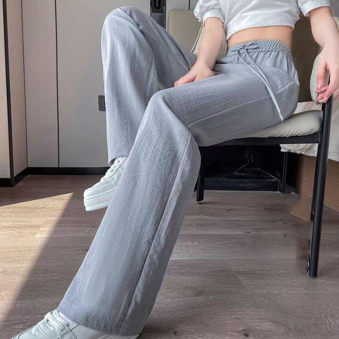 

Women s Summer High-Waisted Ice Silk Wide-Leg Pants - Slimming, Flaw-Covering, Drapey, Lightweight XL (55-63 kg)