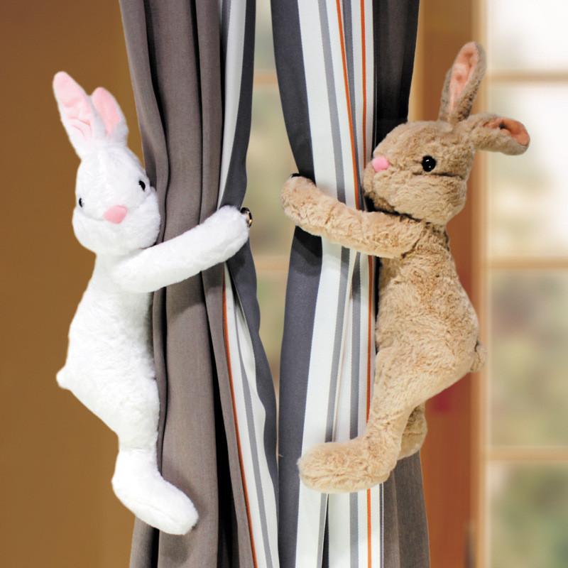 Tieback Curtain Bunny With Plush Doll For Childrens Room Window Decorations