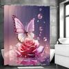 Butterfly Rose Shower Curtain, Bathroom Decorative Shower Curtain, Waterproof Shower Curtain with Hooks