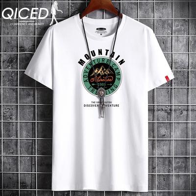 Camiseta de manga curta de verão masculina com gola redonda e parte inferior da tendência