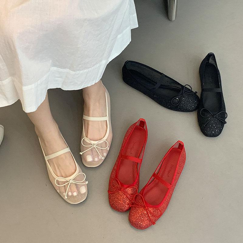 Móda Bling Móda Prodyšné Dámské Baleríny Mary Janes Boty Dámská Mělká Obuv Mašle Dámské Baleríny Taneční Boty