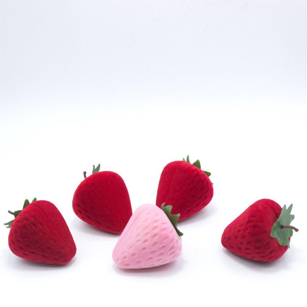 Flocking Plastic Strawberry Ring Box Gift Boxes Red Pink Ring Holder Romantic Organizer Wedding Jewelry Display Case