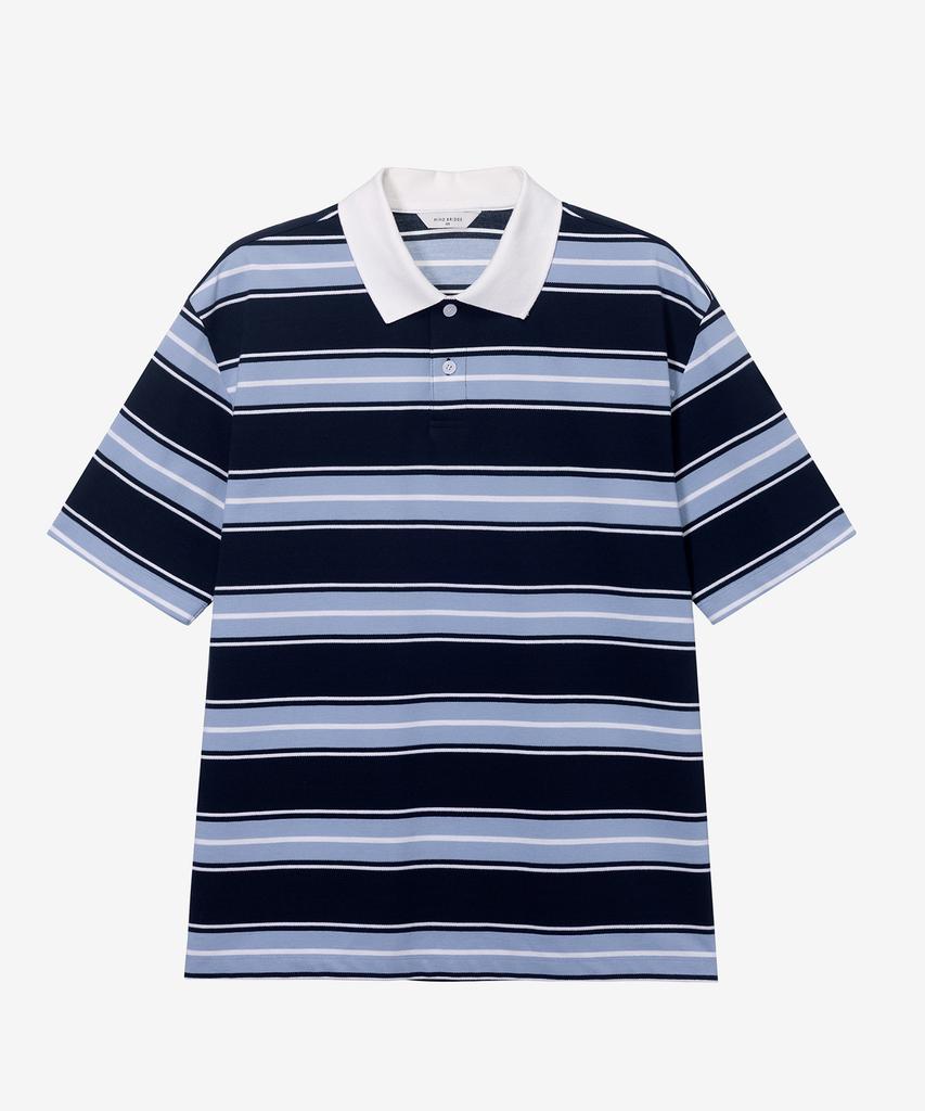 MINDBRIDGE Multi-Stripe Semi-Overfit Collared T-Shirt