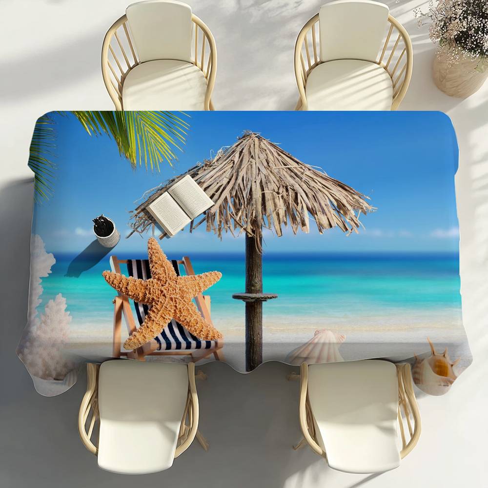 Zeester Schelp Strand Zand Tafelkleed Feest Decor Eetkamer Huis Keuken Terrassen Waterdicht Vlekbestendig Tafelkleed 100x140cm