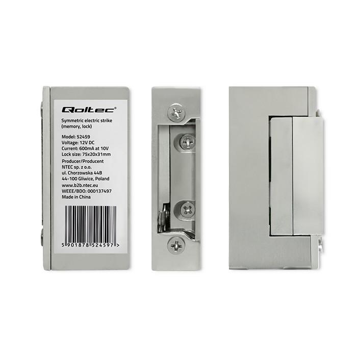 Qoltec Symmetrical Electric Strike with Memory and Lock | 12V | Stainless Steel