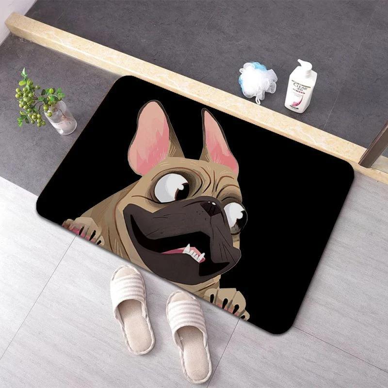 Plush Soft Non-slip Absorbent INS Style French Bulldog Print Mat for Bathroom Bedroom Laundry Room Rug Carpet Home Decor