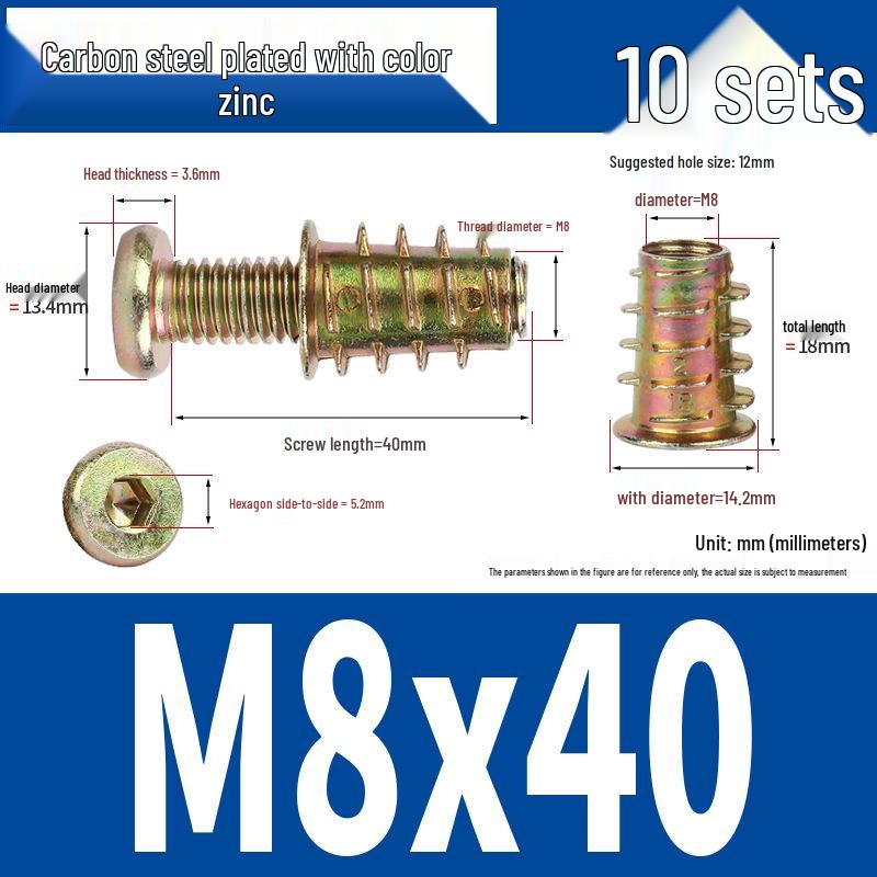 Flat Head Hex Socket Screws & Pre-embedded Nut Set for Wooden Bed Connectors