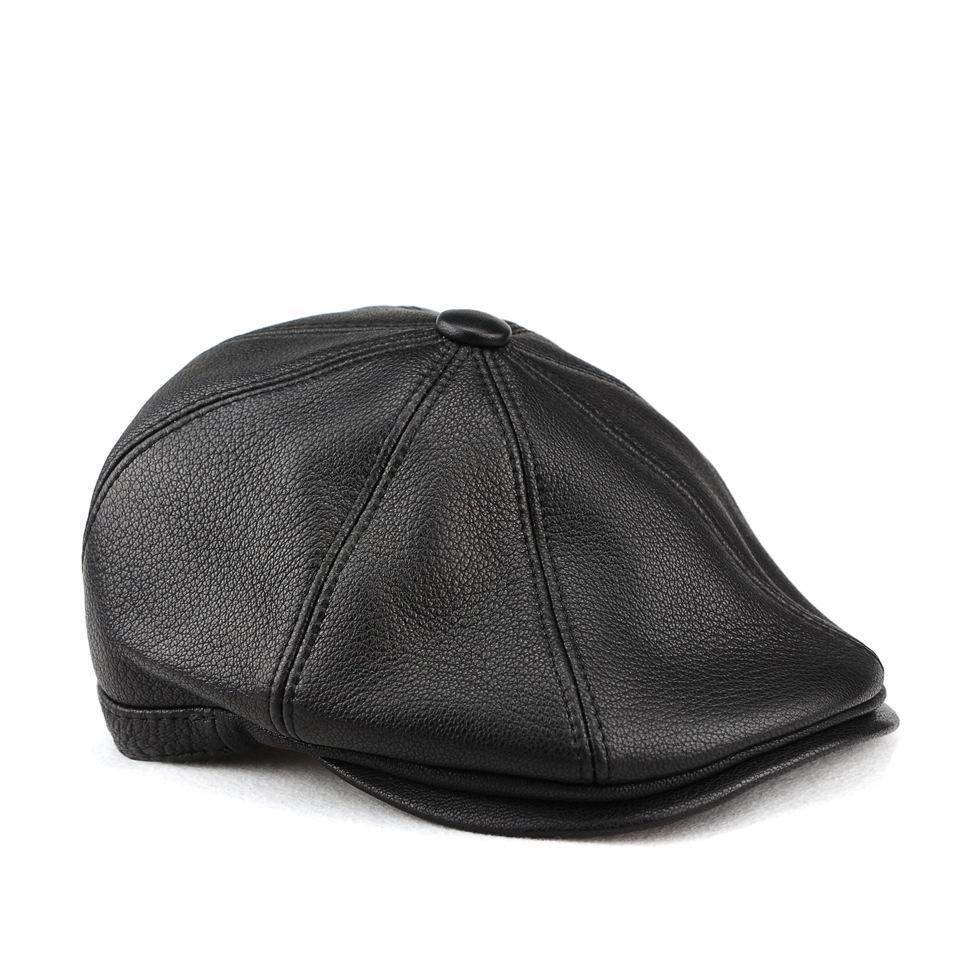 Men s Genuine Leather Retro Octagonal Beret – Autumn/Winter Cowhide Hat L (55-57CM) Adjustable