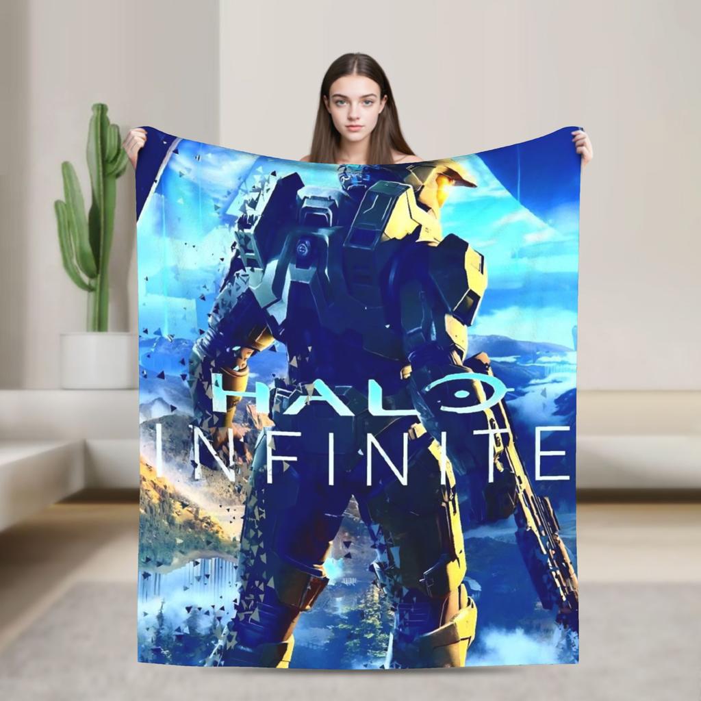 Game H-Halo I-Infinite Warm Soft Blanket Camping Plush Throw Blanket Street Trend Bedroom Flannel Bedspread Sofa Bed Cover