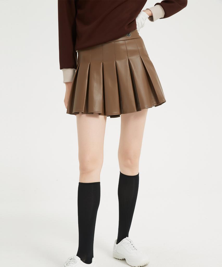 E.PARCA Castano Leather Pleated Skirt