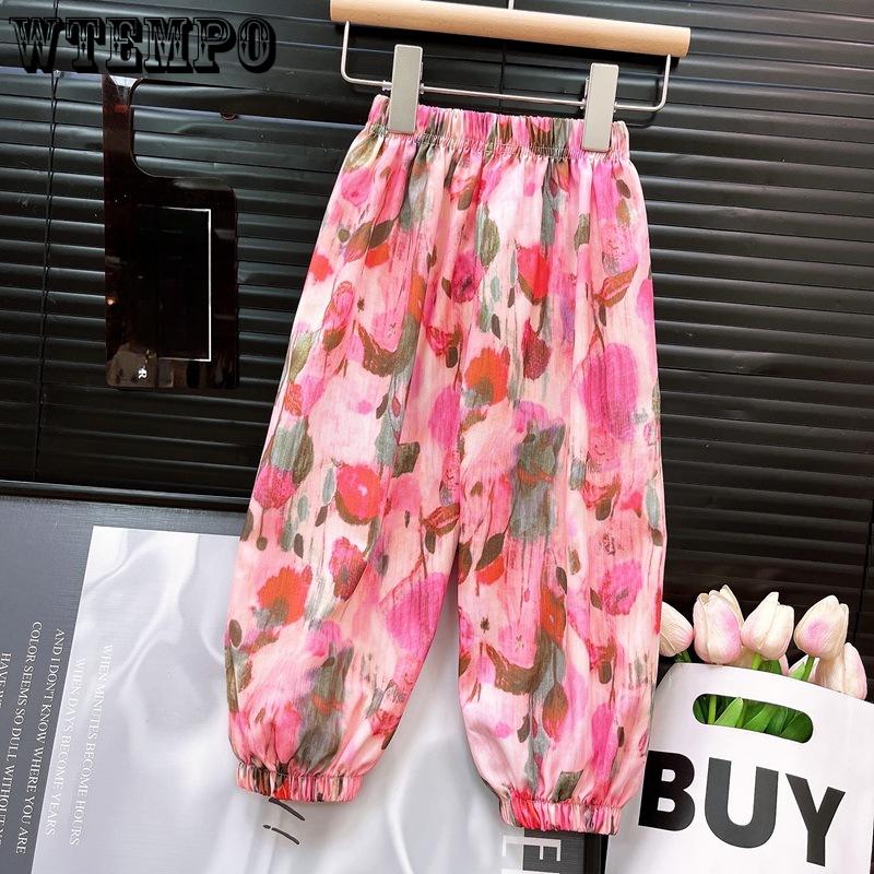 

Літні дитячі штани від комарів з принтом, тонкі штани-ліхтарики для дівчаток та штани з манжетами, що захищають від комарів 170