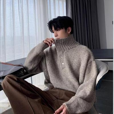 2025 Herren Koreanischer Stil Hoher Kragen Wollpullover - Herbst/Winter Gestrickt Lockerer Sitz Trendiges Basishemd Oberteil