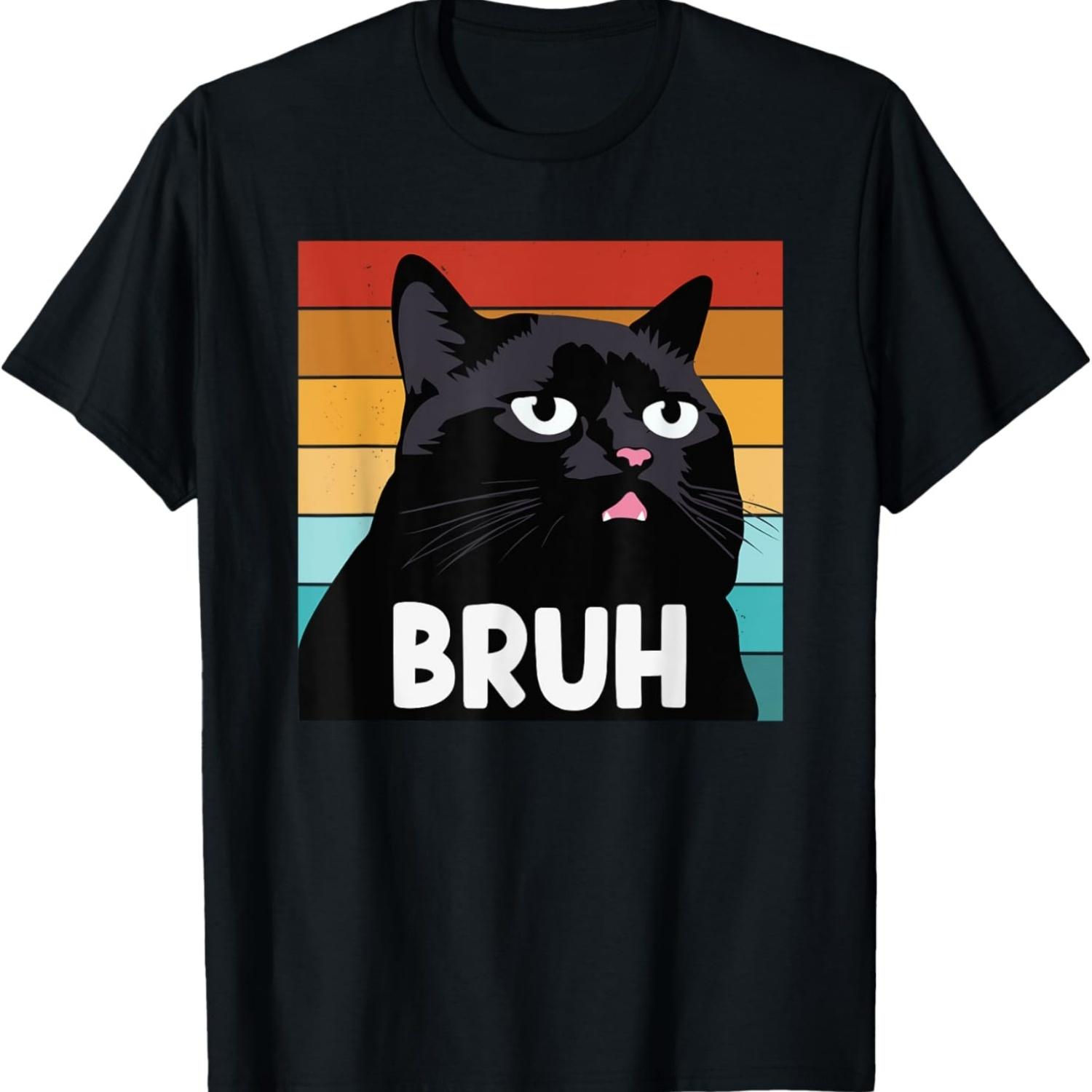 Funny Cat Bruh Tee For Men Women Boys Girls Teens Cat Meme T-Shirt S