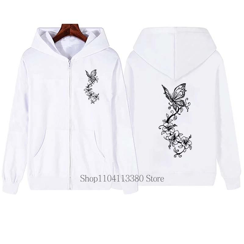Fashion Floral Butterfly Printed Sports Zipper Hoodie Women High Quality Casual Long Sleeve Zip-up Hoodie Sweatshirts