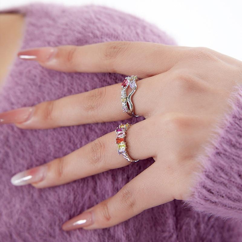 Open Stylish Geometric Ring For Women Featuring Vibrant Colorful Stones Perfect For Fashion And Wear Everyday