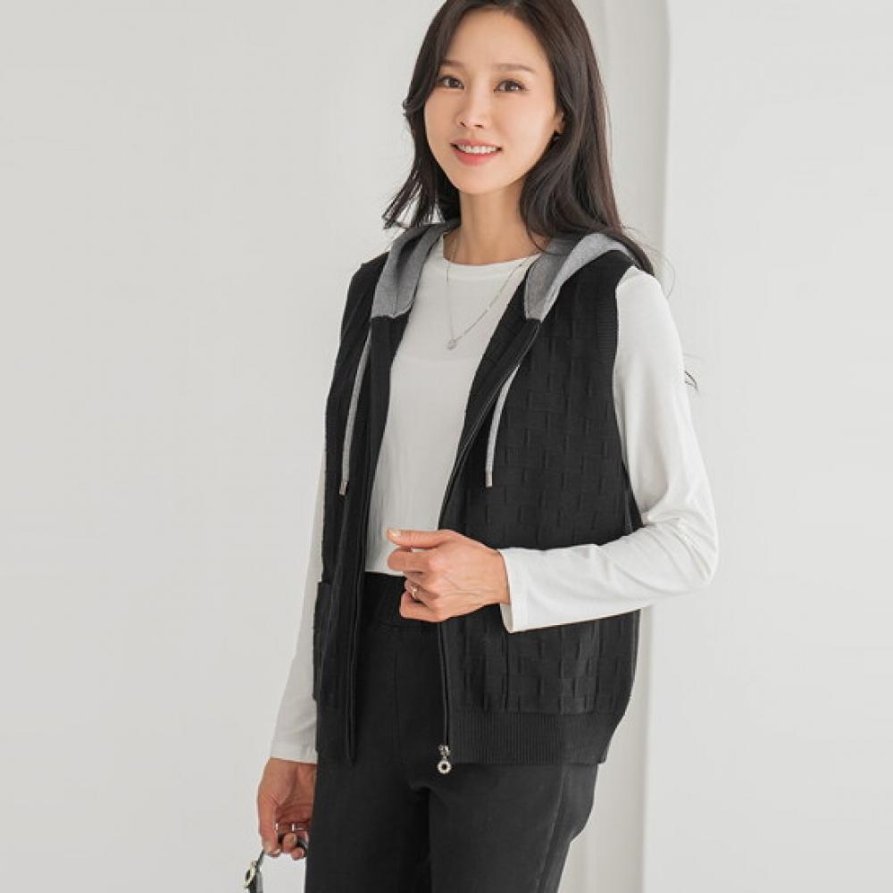 Maribon Women Jacquard Hooded Zip Knit Vest Select 1 Type