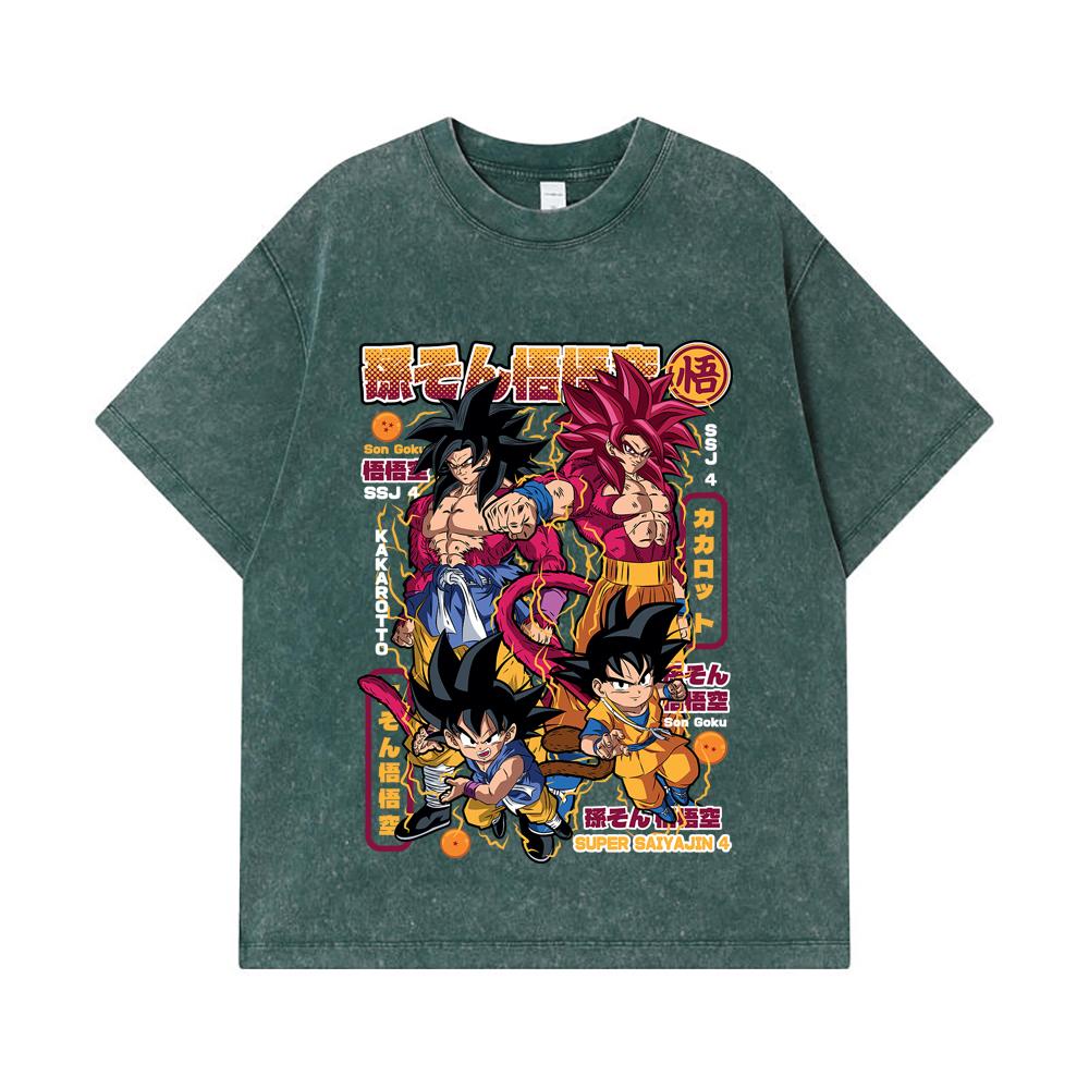 275 GSM Washed T-shirts 100% Cotton Dragon Ball V41 Goku SSJ4 Print Unisex Heavy Cotton T Shirt