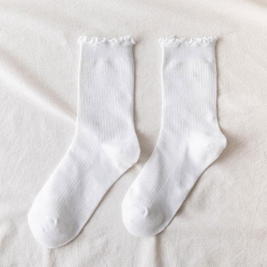 Women Crew Socks Soft Cotton Comfortable Breathable Ruffle Edge Casual Everyday Socks for All 1 Pair