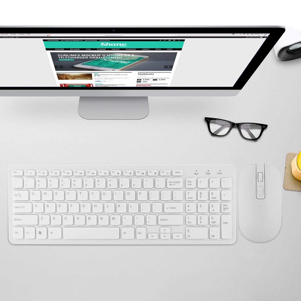 Wireless Keyboard and Mouse Multifunction Wireless Keyboard and Mouse Set for Windows and No Available in and White Combo, 2.4G 108-Key